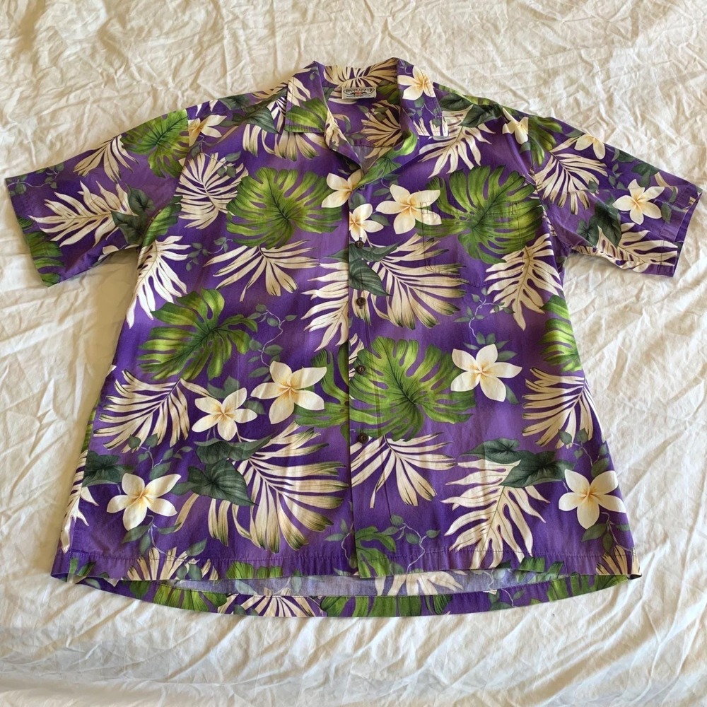 Vintage Pacific Legend Mens Hawaiian Shirt Purple Tropical Floral Hawaii USA 90s
